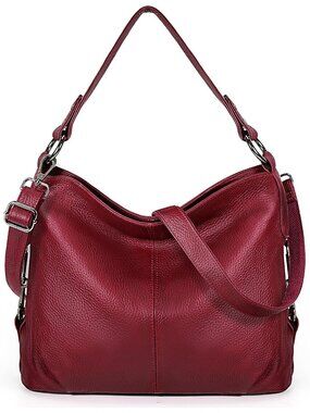 Women's Red Genuine Leather Bag Slouchy Purse Crossbody Bag Zipper Pocket